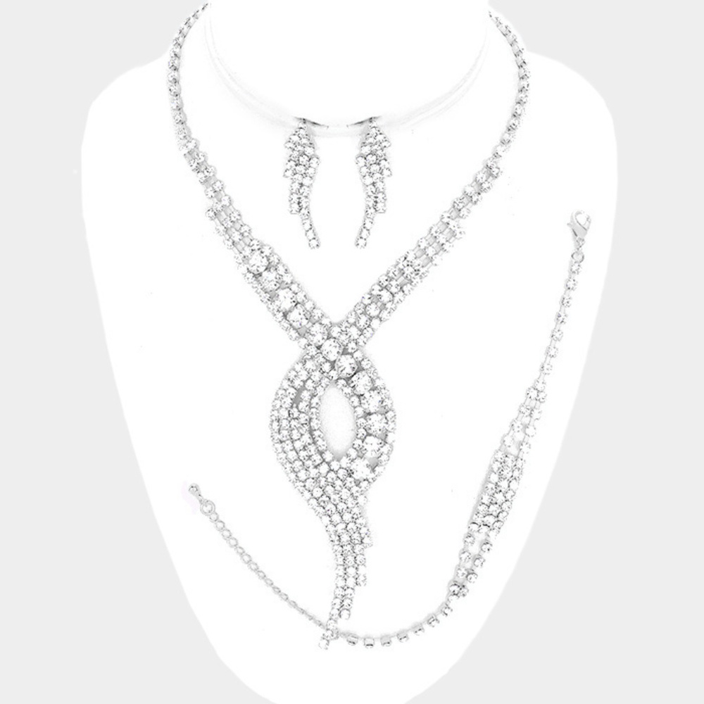 3 PCS Swirl Rhinestone Necklace Set